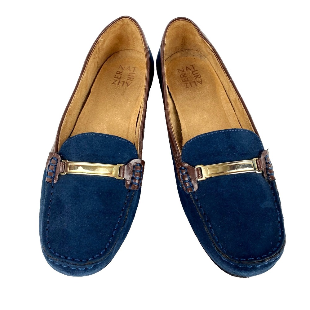 Naturalizer Horsebit Loafers Women's 9.5 Blue Brown Slip On Flats Comfort Shoes